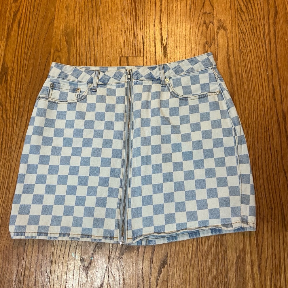 Forever 21 Checkered Denim Zip Skirt